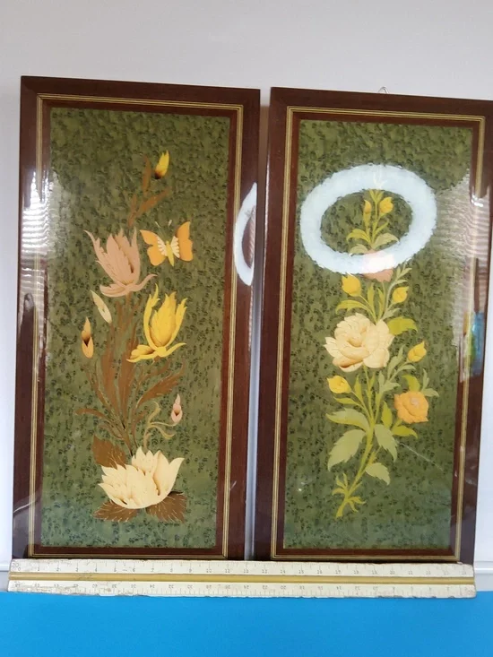 Set Of Italian Inlaid Fliral Wall Art. - Picture 3 of 4